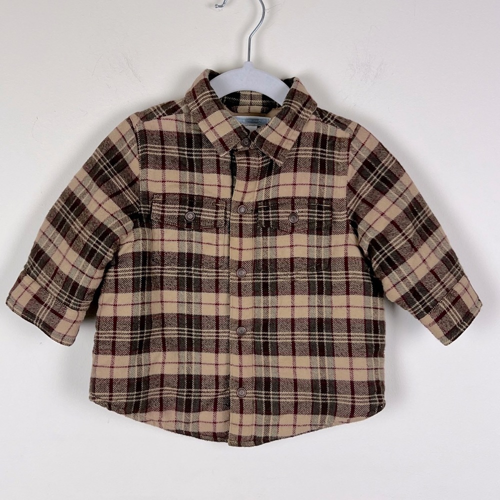 Janie and Jack | Flannel Quilted Brown Plaid Shacket | 6 - 12 M